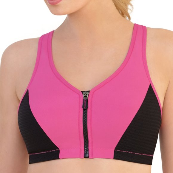 Glamorise SPORT Bra 40B (HIGH-IMPACT) Wicks! (RACERBACK) T-Back Zip-Up PINK New - Picture 4 of 16